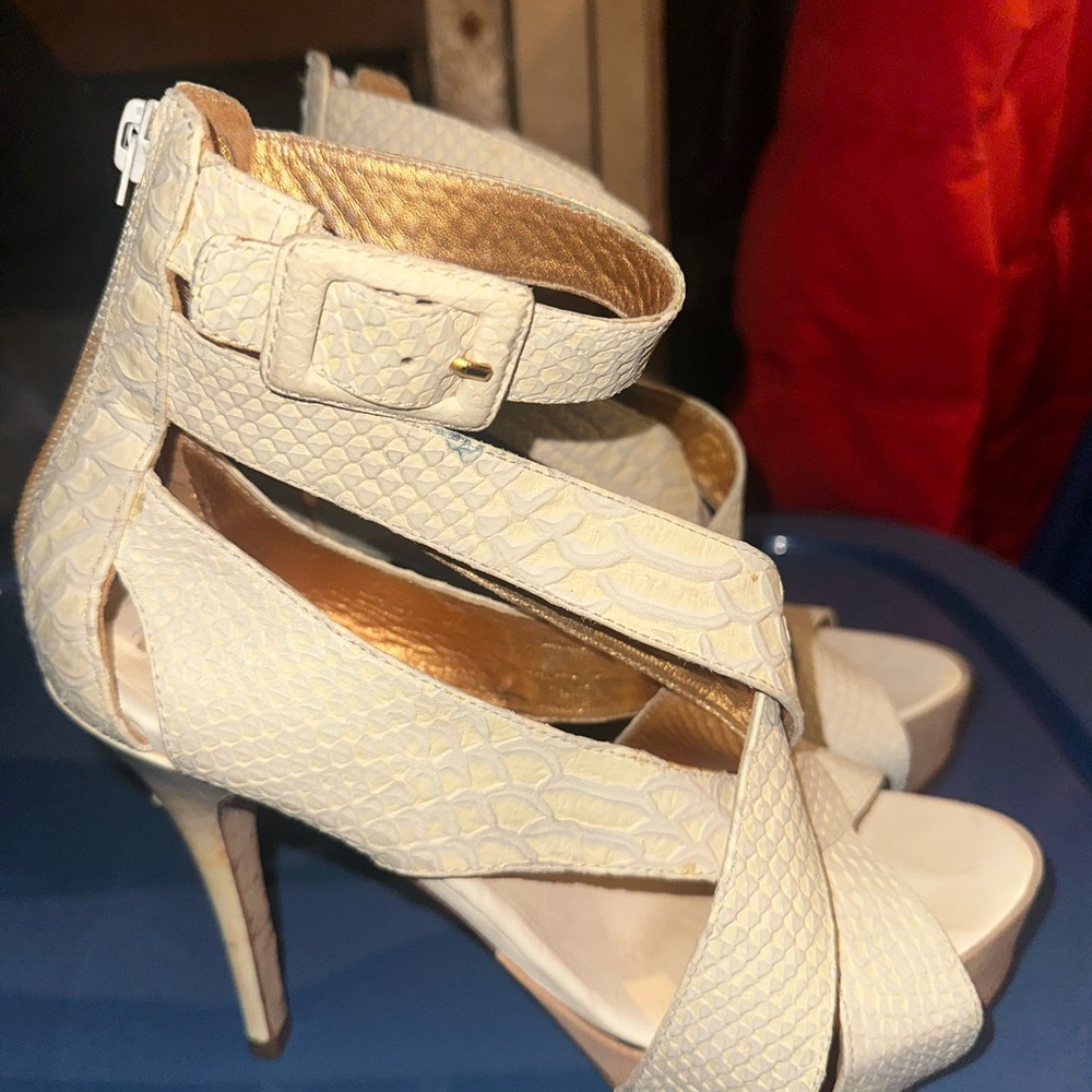 Bcbgmaxazria Ella Nude Snake Embossed Leather Platform